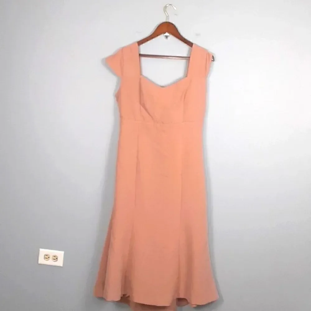 Eva Mendes Hoda Blush Pink Nude Midi Flare Cut Out Dress